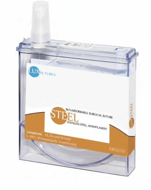 LuxSutures STEEL Stainless Steel Monofilament Veterinary Non-Absorbable Surgical Suture – Metric 3.5 – 50 cm – Metallic – Cassette (1 Pc.)