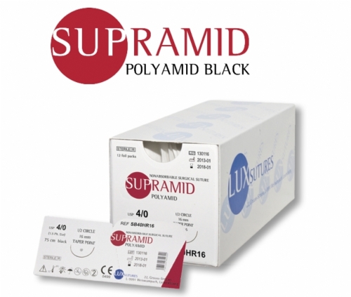LUXSUTURES® SUPRAMID® BLACK POLYAMIDE NON-ABSORBABLE MULTIFILAMENT SURGICAL SUTURE – USP 3/0 – 75 CM – HRT 18 TAPERCUT NEEDLE – BLACK (BOX OF 12)