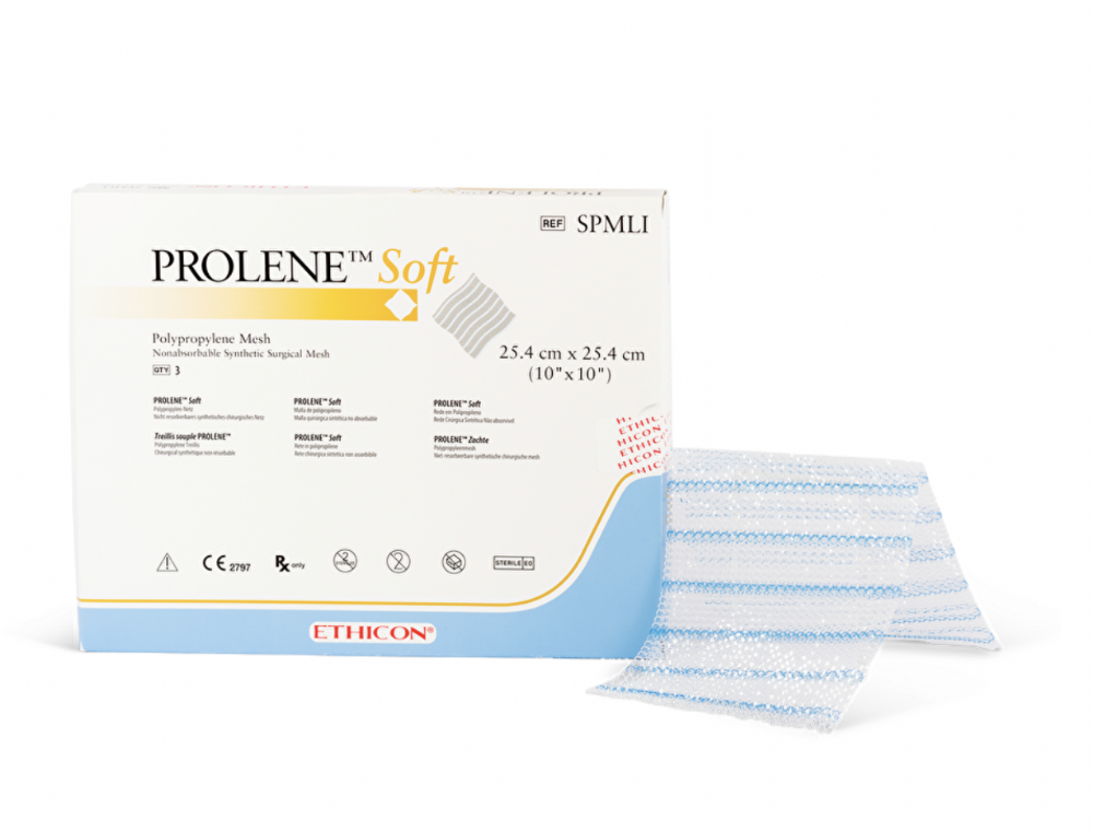 Ethicon PROLENE Soft Polypropylene Flat Mesh Non-Absorbable Surgical Hernia Repair Mesh – 25 cm × 25 cm – Square – Macroporous Polypropylene – SPMLI (Box of 3)
