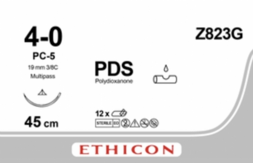 Ethicon PDS II Polydioxanone Monofilament Absorbable Surgical Suture – USP 4-0 – 45 cm – Undyed – Single-Armed Conventional Cutting PC-5 PRIME MP Needle 19 mm, 3/8 Circle – Z823G (Box of 12)