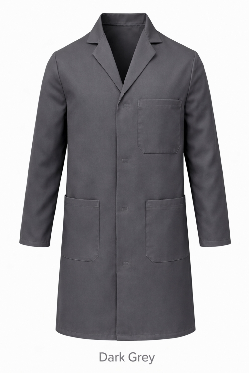 Lab Coat Stud Fastening - 100% Cotton - Dark Grey