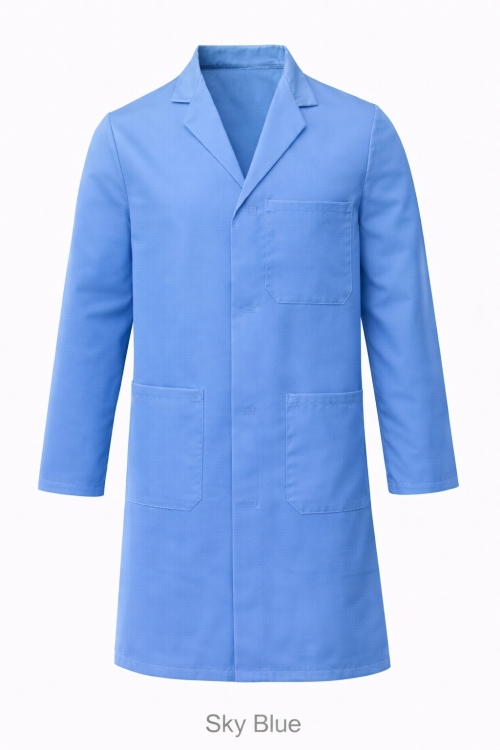 Lab Coat Stud Fastening - 100% Cotton - Sky Blue