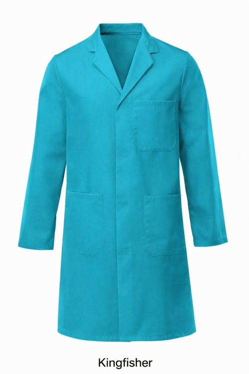 100% Cotton Drill Lab Coat - Button Fastening - Kingfisher