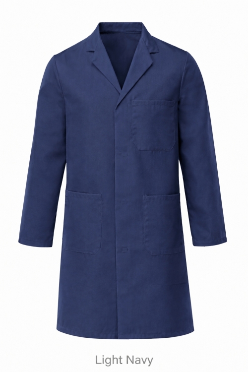 100% Cotton Drill Lab Coat - Button Fastening - Light Navy