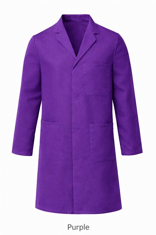 100% Cotton Drill Lab Coat - Button Fastening - Purple
