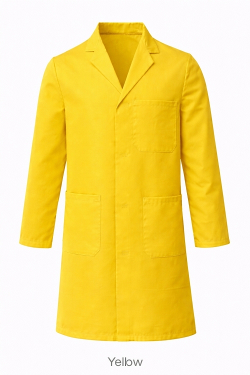 100% Cotton Drill Lab Coat - Button Fastening - Yellow