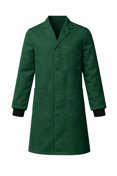 Lab Coat Stud Fastening Rib Cuff - 100% Cotton - Bottle Green