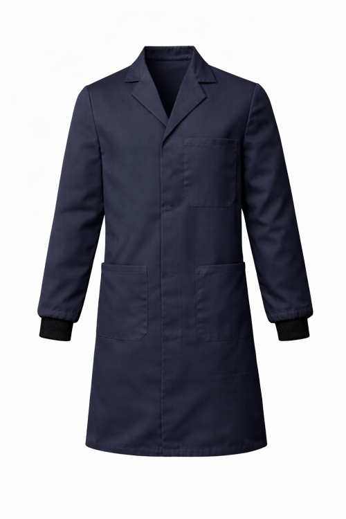 Lab Coat Stud Fastening Rib Cuff - 100% Cotton - Dark Navy