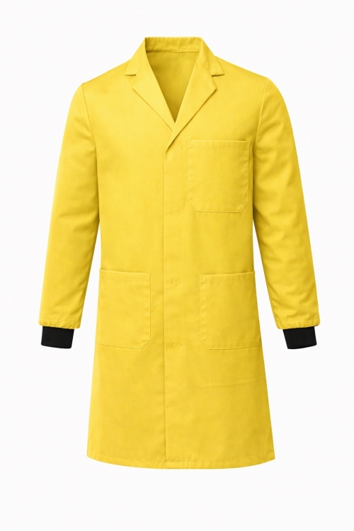 Lab Coat Stud Fastening Rib Cuff - 100% Cotton - Lemon