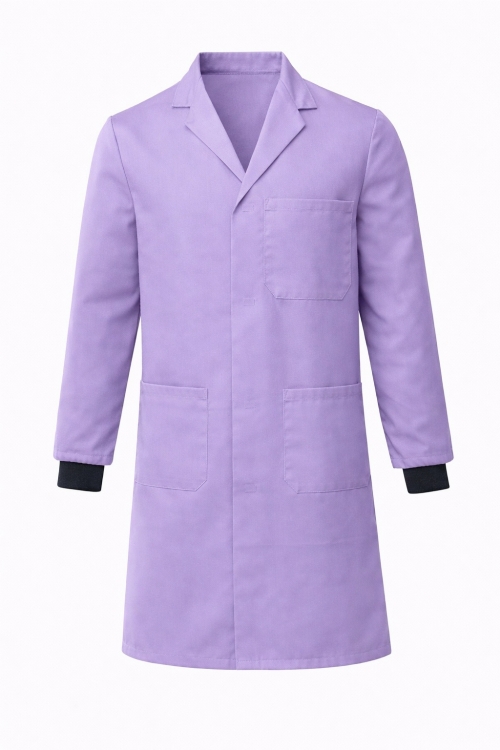 Lab Coat Stud Fastening Rib Cuff - 100% Cotton - Lilac