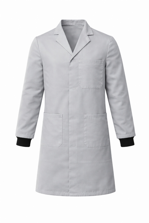 Lab Coat Stud Fastening Rib Cuff - 100% Cotton - Silver