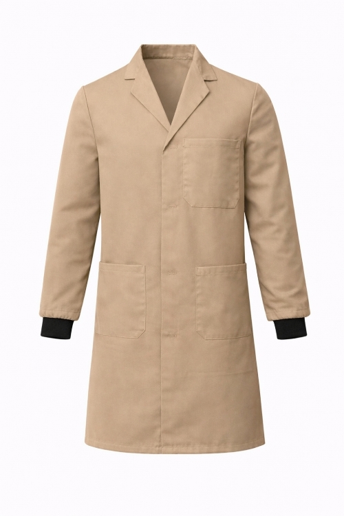 Lab Coat Stud Fastening Rib Cuff - 100% Cotton - Stone