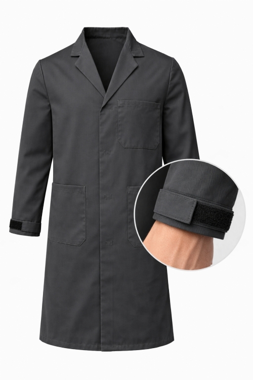 Autoclavable Lab Coat Velcro Cuffs - 100% Cotton Drill - Dark Grey