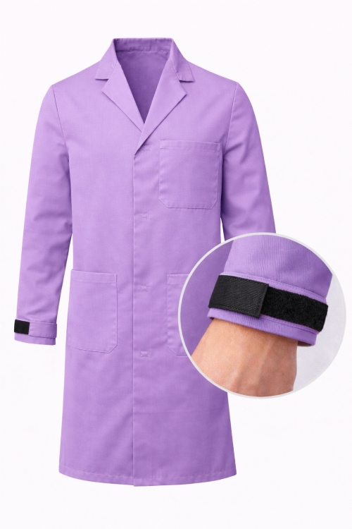 Autoclavable Lab Coat Velcro Cuffs - 100% Cotton Drill - Lilac
