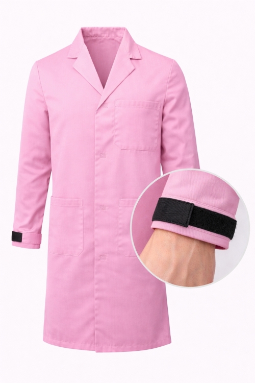 Autoclavable Lab Coat Velcro Cuffs - 100% Cotton Drill - Pink