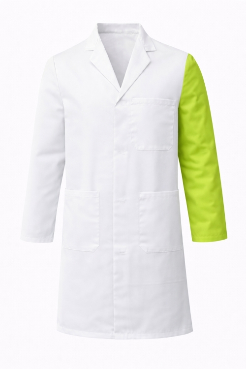 100% Cotton Drill Lab Coat - First Aider at Work (FAW) Identification (Lime Sleeve)