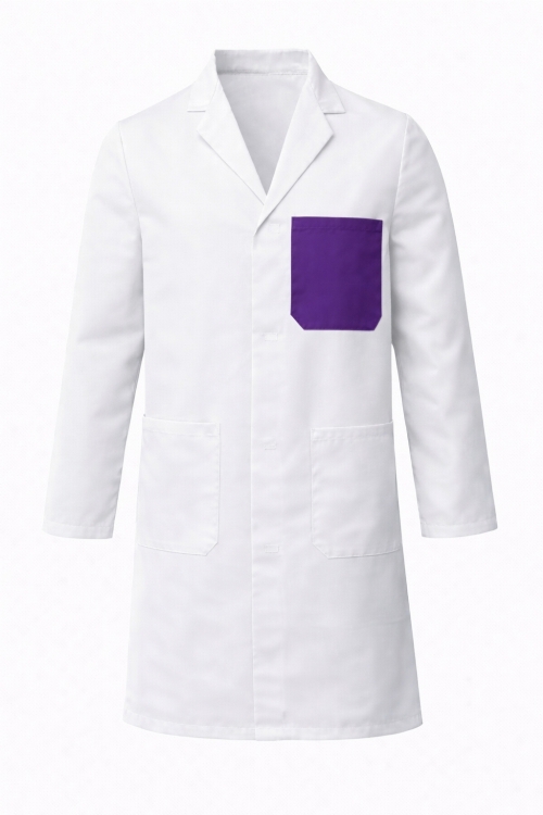 100% Cotton Drill Lab Coat - Staff Identification (Purple Chest Pocket)