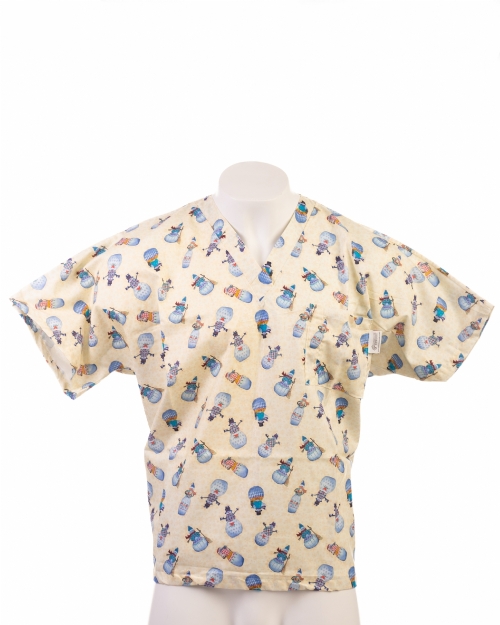 Mr & Mrs Snowman Christmas Scrub Top – 100% Cotton – Unisex – Short Sleeve – V-Neck