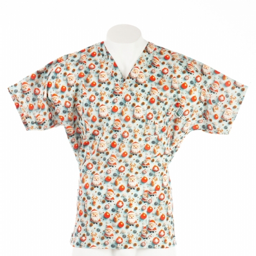 3D Father Christmas Short Sleeve Scrub Top 100% Cotton