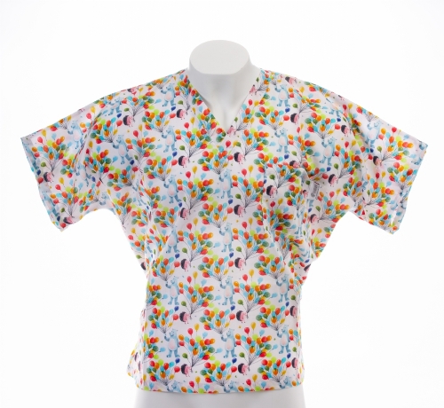 Animal Balloons Short Sleeve Medical Scrub Top 100% Cotton