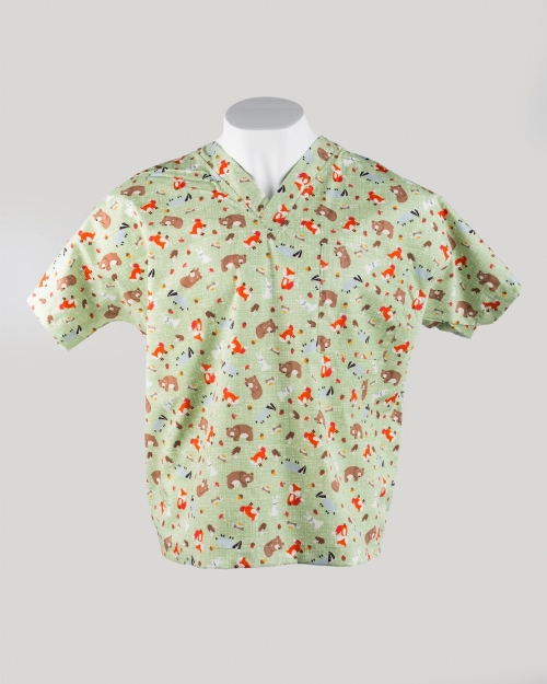 Forest Animals Short Sleeve Medical Scrub Top 100% Cotton