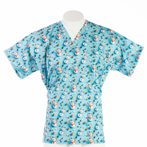 Cartoon Christmas Snowman Short Sleeve Medical Scrub Top 100% Cotton