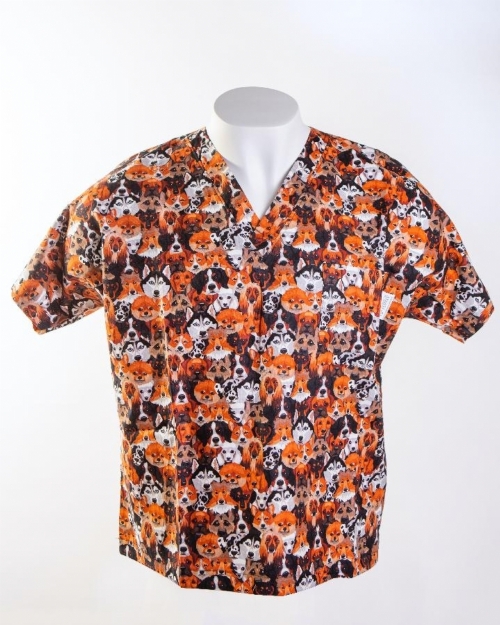 All The Dogs Short Sleeve Medical Scrub Top 100% Cotton
