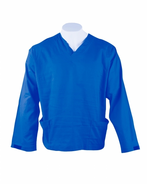 Royal Blue Long Sleeve Medical Scrub Top Velcro Cuff 100% Cotton