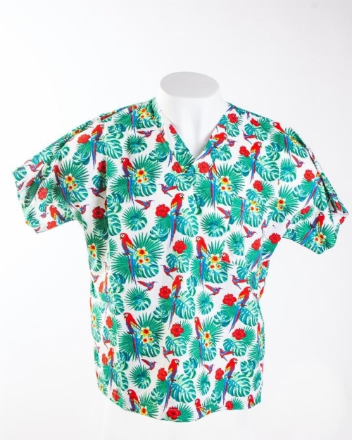 Rose & Parrot Ivory Short Sleeve Medical Scrub Top 100% Cotton