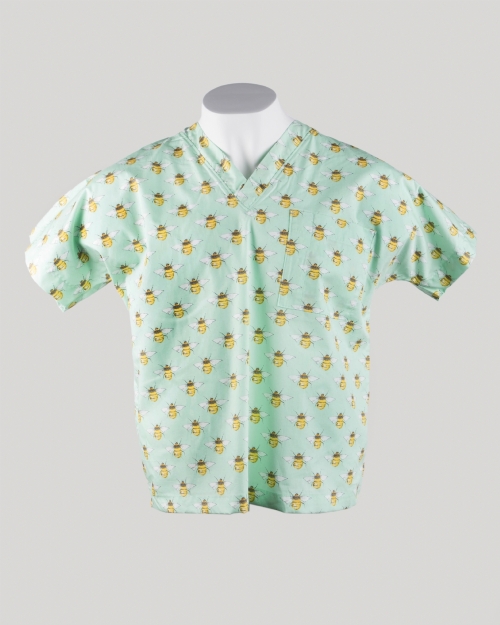 Bumble Bee Meadow Short Sleeve Medical Scrub Top 100% Cotton