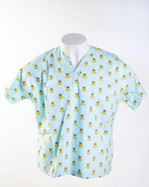 Bumble Bee Sky Short Sleeve Medical Scrub Top 100% Cotton