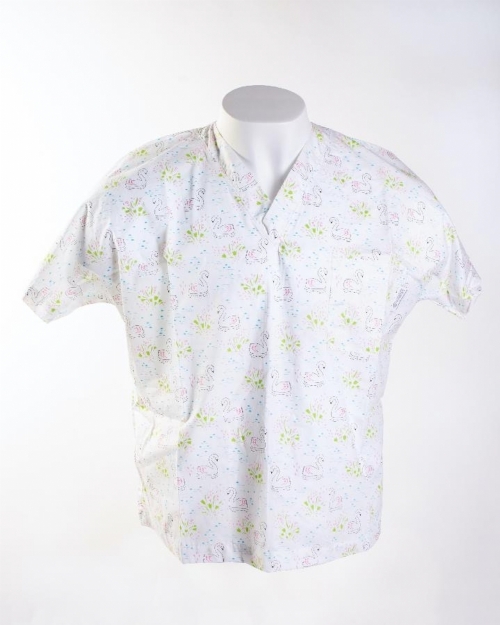 White Majestic Swan Short Sleeve Medical Scrub Top 100% Cotton