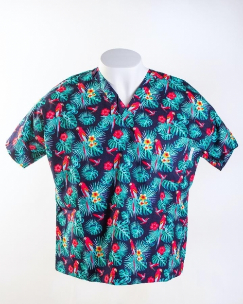 Rose & Parrot Navy Short Sleeve Medical Scrub Top 100% Cotton