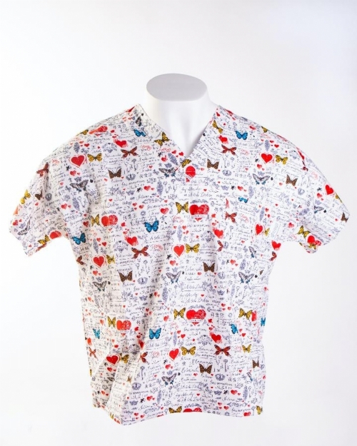 I Love You Butterfly Short Sleeve Medical Scrub Top 100% Cotton