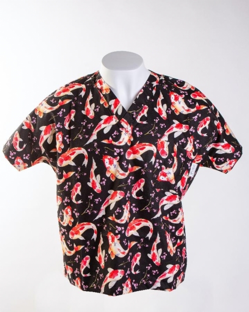 Black Koi Short Sleeve Medical Scrub Top 100% Cotton