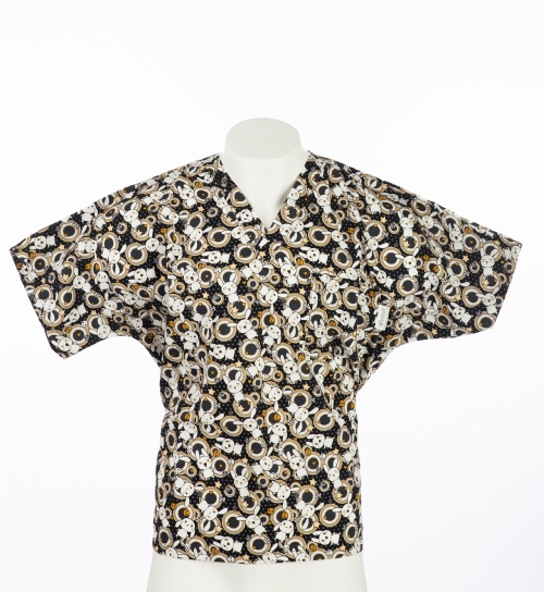 Black Space Bunnies Short Sleeve Medical Scrub Top 100% Cotton