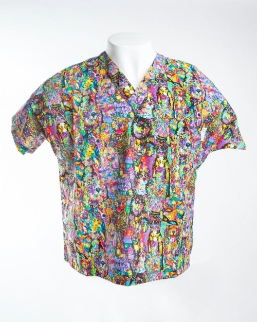 Psycho Dogs Short Sleeve Medical Scrub Top 100% Cotton