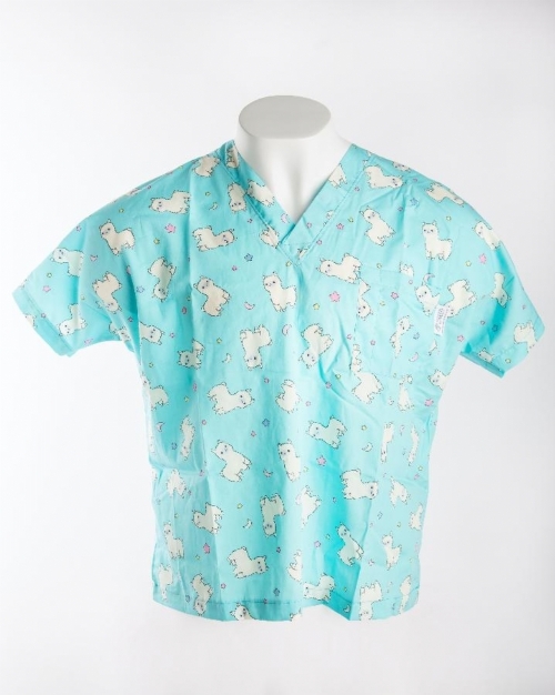 Blue Baby Llama Short Sleeve Medical Scrub Top 100% Cotton