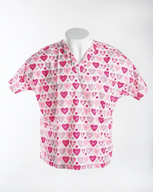 Summer Hearts Short Sleeve Medical Scrub Top 100% Cotton