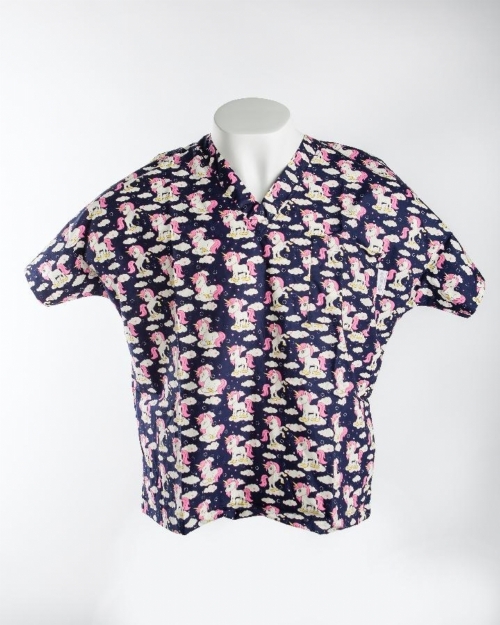 Navy Baby Unicorn Short Sleeve Scrub Top 100% Cotton