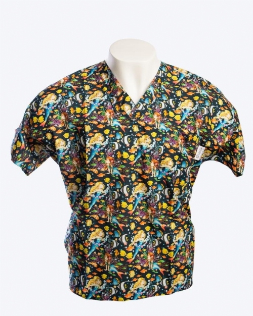 Golden Mermaid Short Sleeve Scrub Top 100% Cotton
