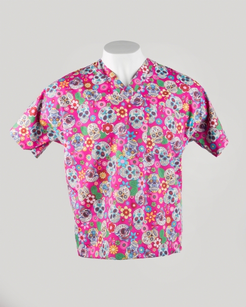 Pink Halloween Short Sleeve Scrub Top 100% Cotton